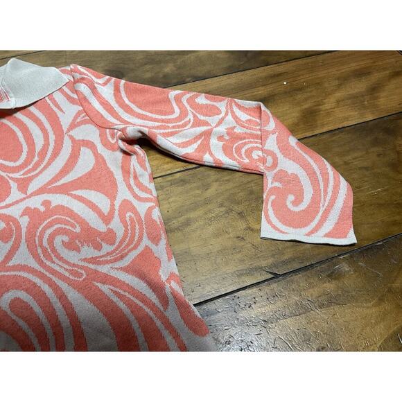 Ming Wang Cardigan Sweater Size Small Tan Coral Print Open Front Knit - Picture 7 of 12